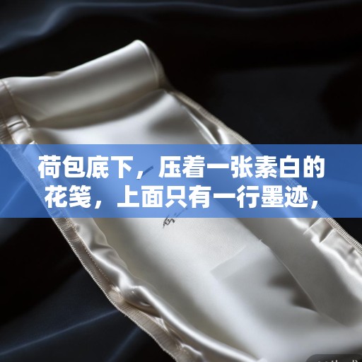 荷包底下，压着一张素白的花笺，上面只有一行墨迹，力透纸背，却冰冷如铁，此等私相授受，非礼非制。念初遇之情，不予深究。然，自今日起，娘娘当谨守宫规，安分度日，勿再生妄念。锦书难托，情之一字，断不可再提